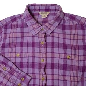Duluth Trading Co Womens Plaid Flannel Shirt Purple LS Button Down Size M